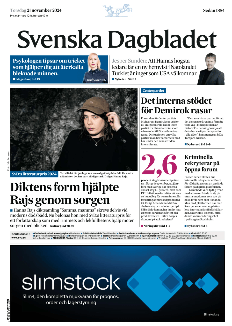 Prima-pagina-Svenska Dagbladet-edizione-di-oggi-20241121